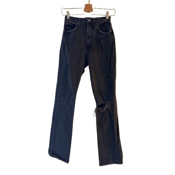 Abercrombie & Fitch Ultra High Rise 90's Straight Jeans 25/0R Black Destroyed - Picture 1 of 8